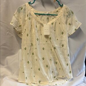 Active USA Cream Blouse with Green Diamond Pattern